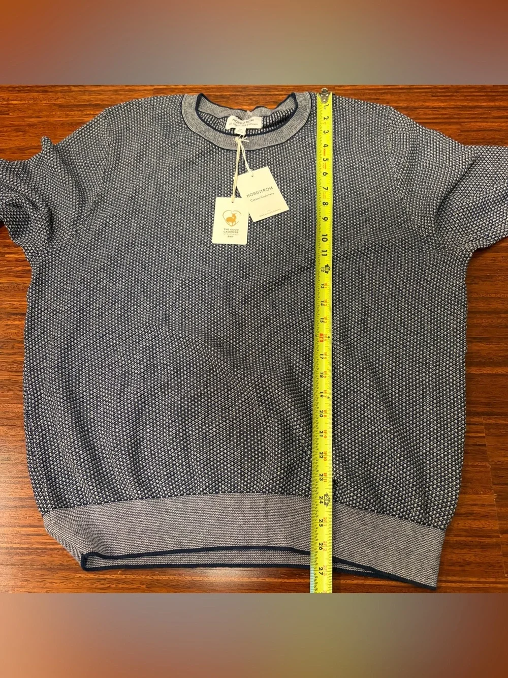 NWT Nordstrom Men's XL Navy & Oatmeal Birdseye Cashmere Cotton Sweater